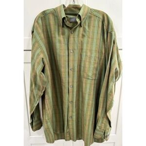 VTG Talbots Mens XL Green Plaid Button Up Long Sleeve‎ Shirt